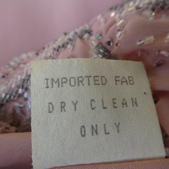 Vintage Jack Bryan Cocktail Wrap Dress Pink Heavy Beaded Long Sleeve Bling 8 - Picture 10 of 11